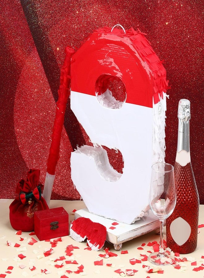 Poen بينياتا بوين رقم 9 مع عصا بيسبول وقناع للعين وورق ملون، بينياتا حمراء وبيضاء للأطفال، مناسبة لأعياد الميلاد والذكرى السنوية، مستلزمات الحفلات، 16 × 11 × 2.8 بوصة - Image 4